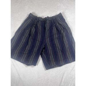 Cenza Bermuda Shorts Womens 12 Blue Striped Pleated Relaxed Fit Cotton